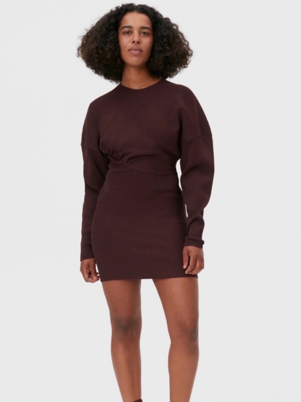 Ganni Deep Purple Long-Sleeve Knit Mini Dress